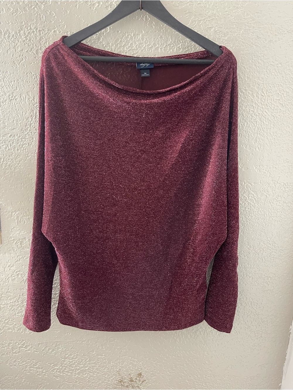 Y2K Daytrip Women’s Sparkle Boatneck Sweater - Burgundy Medium